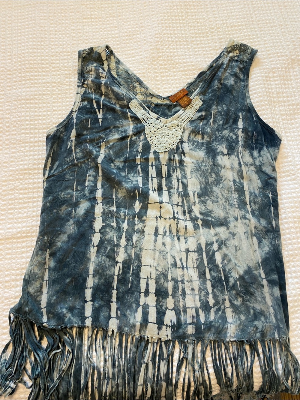 Scully Navy and Cream Tie-Dye Fringe Tank